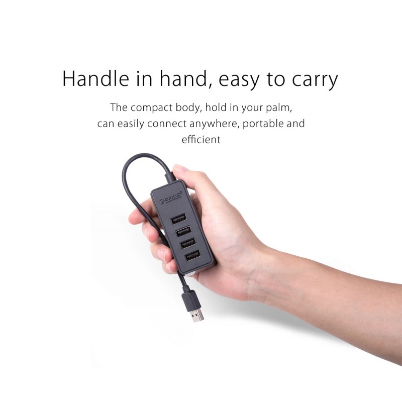 Orico хъб USB2.0 HUB 4 port - USB/Micro USB input, Black - W5P-U2-100-BK-EP, W5P-U2-100-BK-EP-HW