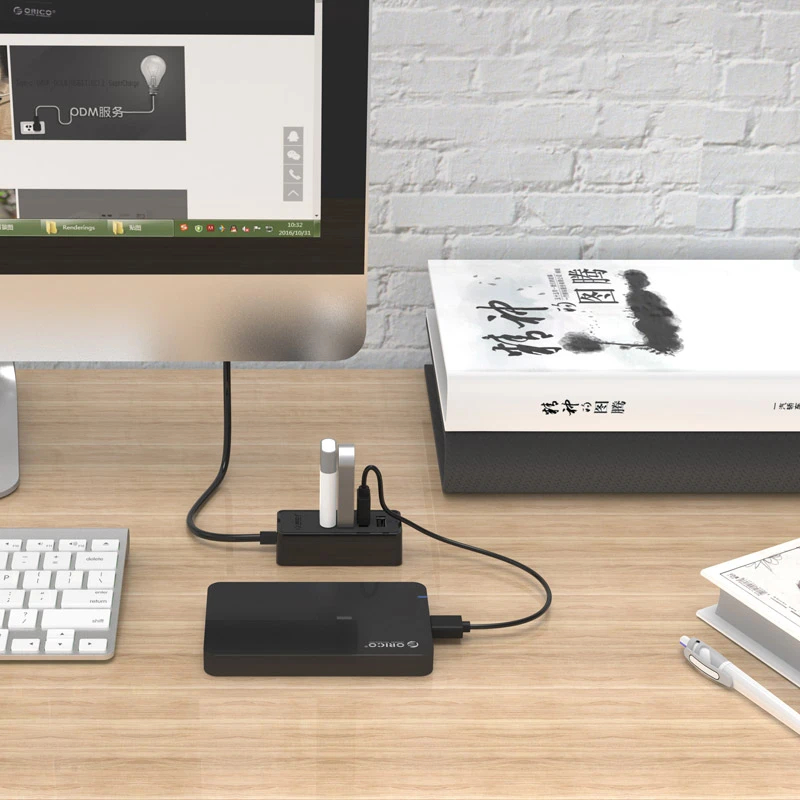 Orico хъб USB2.0 HUB 4 port - USB/Micro USB input, Black - W5P-U2-100-BK-EP, W5P-U2-100-BK-EP-HW