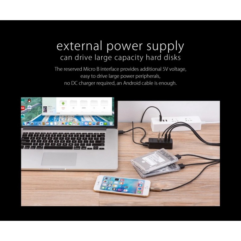 Orico хъб USB2.0 HUB 4 port - USB/Micro USB input, Black - W5P-U2-100-BK-EP, W5P-U2-100-BK-EP-HW