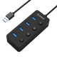 Orico хъб USB3.0 HUB 4 port black, 4 On/Off buttons - EAN:695430114981, W9PH4-U3-BK