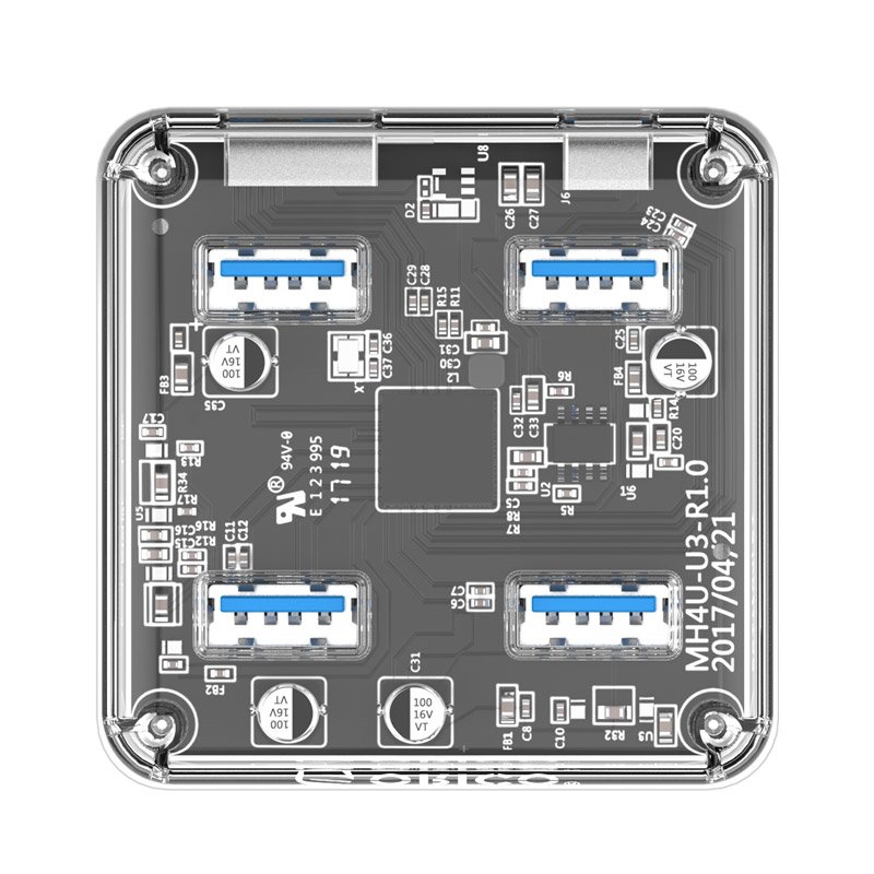 Orico хъб USB3.0 HUB 4 port transparent, 1m cable - MH4U-U3-03-CR, MH4U-U3-10-CR
