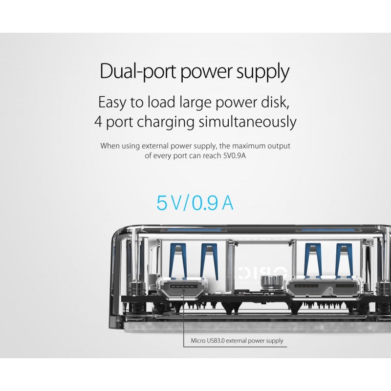Orico хъб USB3.0 HUB 4 port transparent, 1m cable - MH4U-U3-03-CR, MH4U-U3-10-CR