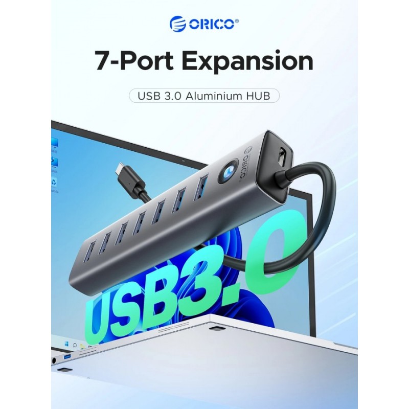 Orico хъб USB3.0 HUB 7 port Black - CL7U-U3-10-GY-BP