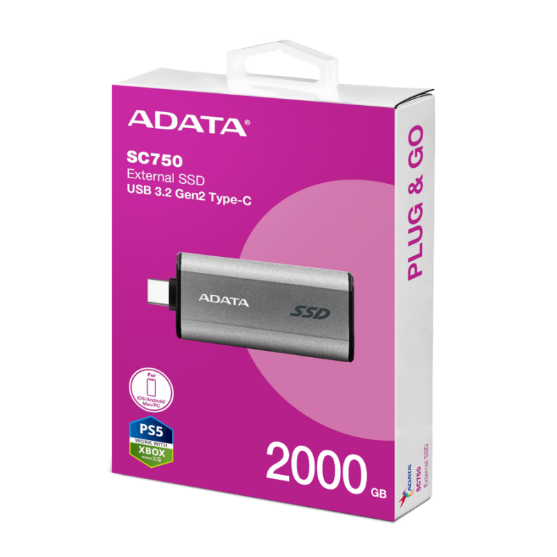 ADATA EXT SSD SC750 2TB USB-C, 4711085948311 / SC750-2000G-CCBK