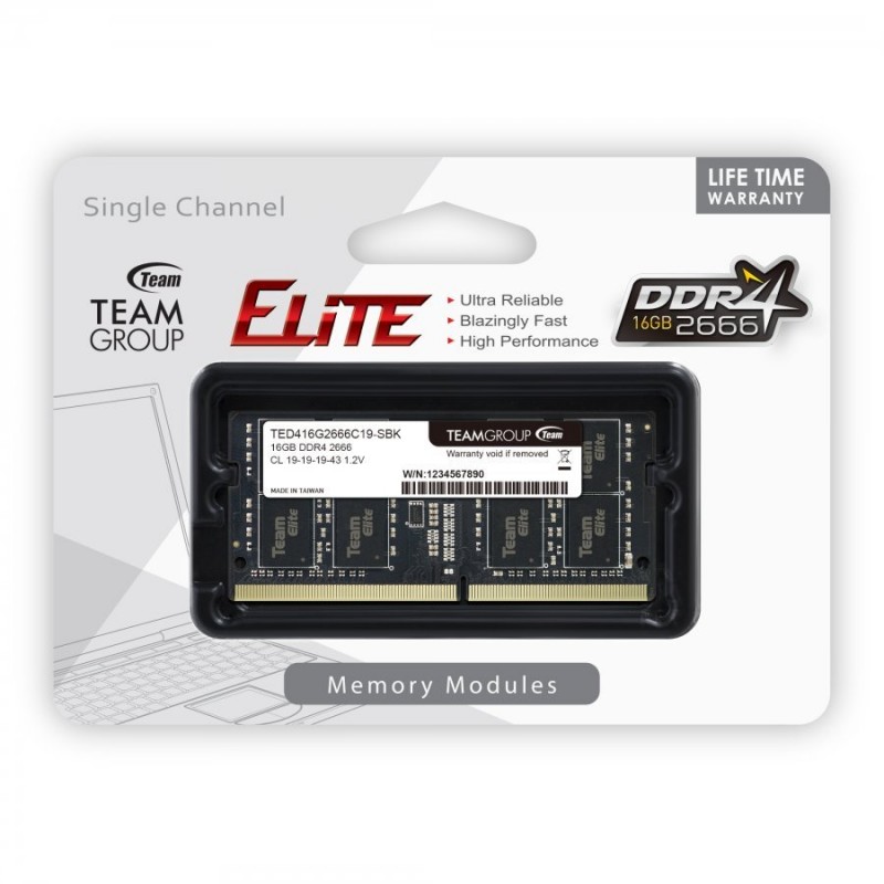 16G DDR4 2666 TEAM ELITE SODIM-M02E0383K300-0017000 / TED416G2666C19-S01