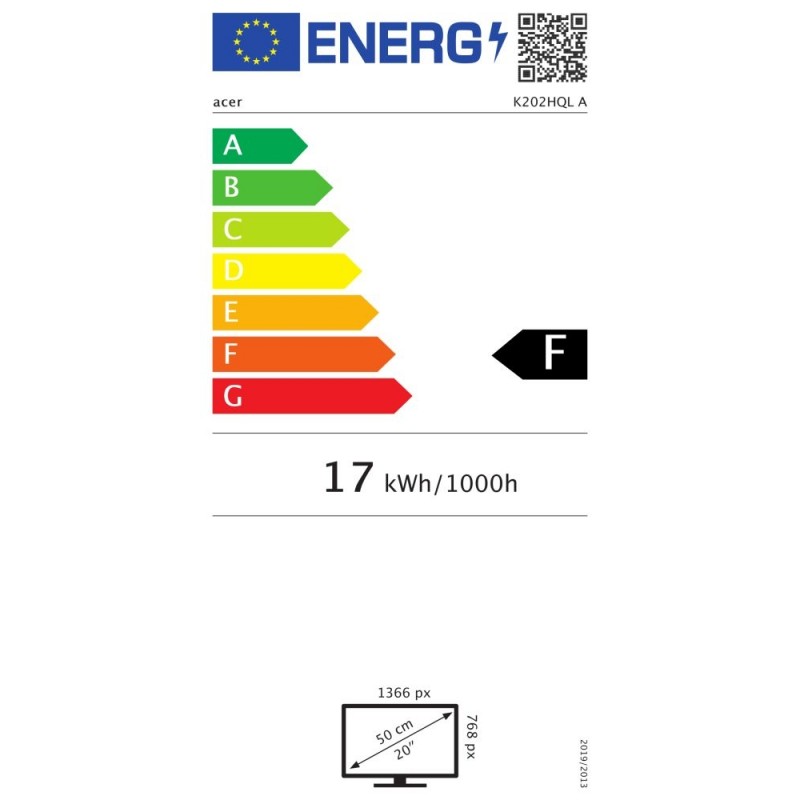 Acer K202HQLAb, 19,5 Wide TN LED, 5 ms, 100M:1 DCR, 200 cd/m2, 1366x768, VGA, Black, UM.IX3EE.A01