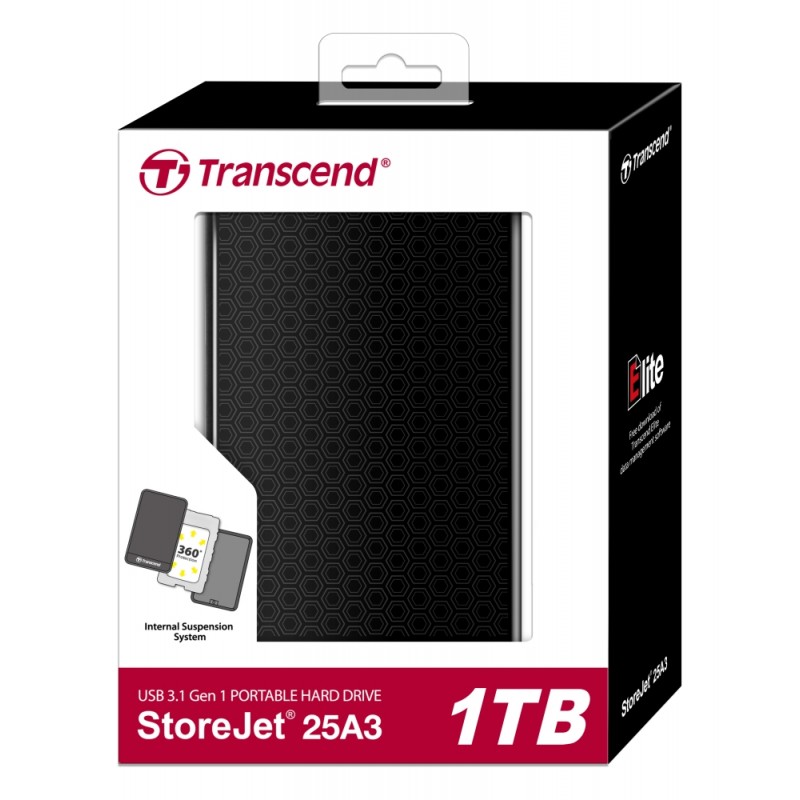 Transcend 1TB StoreJet 2.5 A3, Portable HDD, Black, TS1TSJ25A3K