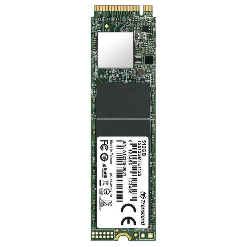 Transcend 512GB, M.2 2280,PCIe Gen3x4, M-Key, 3D TLC, DRAM-less, TS512GMTE112S