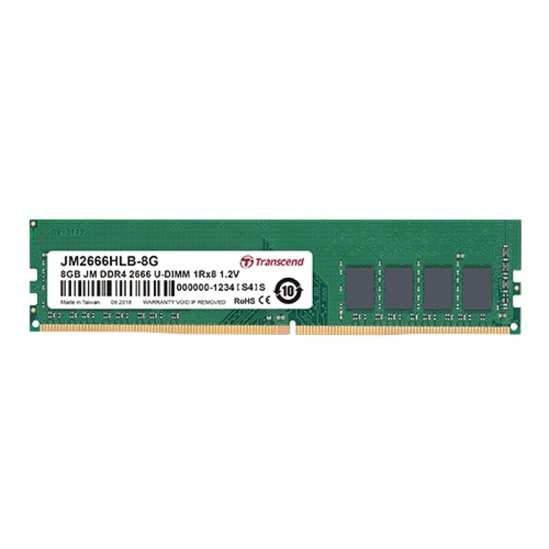 Transcend 4GB 288pin U-DIMM DDR4 2666 1Rx8 512Mx8 CL19 1.2V, JM2666HLH-4G