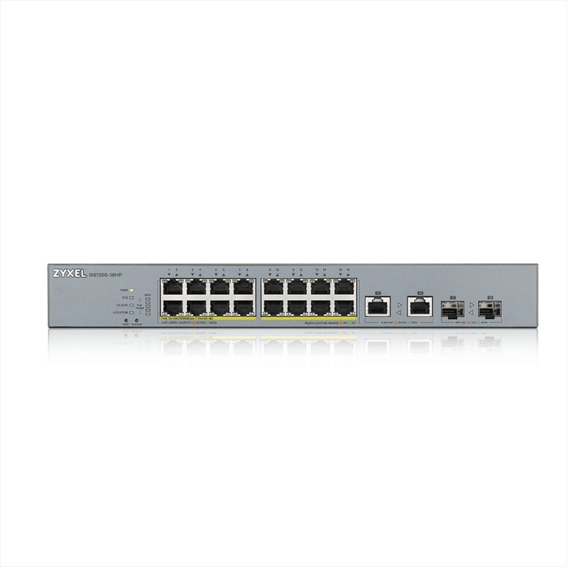 ZyXEL GS1350-18HP, 18 Port managed CCTV PoE switch, long range, 250W, GS1350-18HP-EU0101F