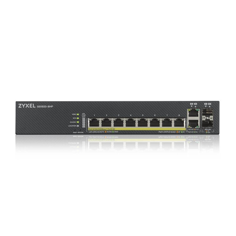 ZyXEL GS1920-8HPv2, 10 Port Smart Managed Switch 8x Gigabit Copper and 2x Gigabit dual pers., hybrid mode, standalone or NebulaFlex