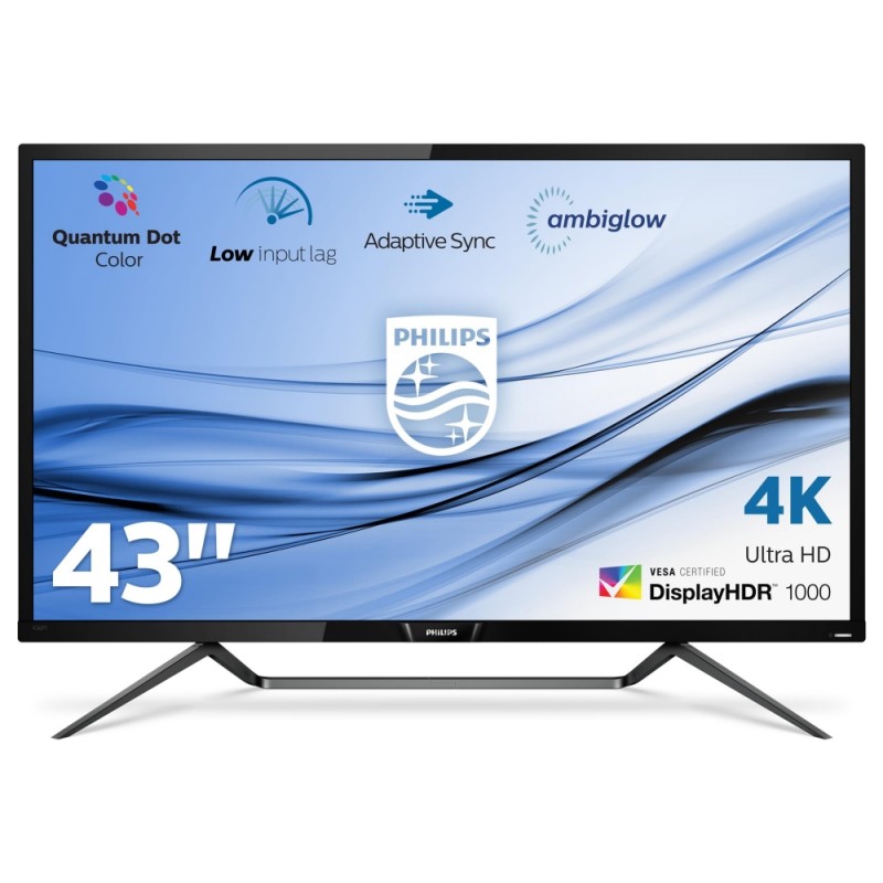 Philips 436M6VBPAB, 43 Wide MVA LED, 4 ms, 4000:1, 50M:1 DCR, 720/1000 cd/m2, 3840x2160@60Hz, Adaptive Sync, 1xUSB-C/2xUSB 3.0, HDMI