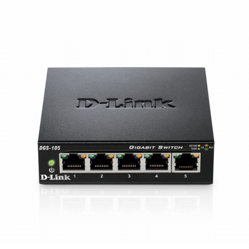 D-Link 5-port 10/100/1000 Gigabit Metal Housing Desktop Switch, DGS-105