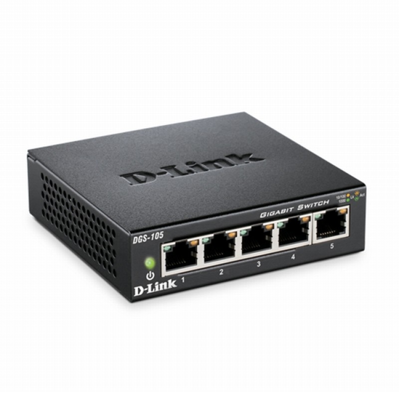 D-Link 5-port 10/100/1000 Gigabit Metal Housing Desktop Switch, DGS-105