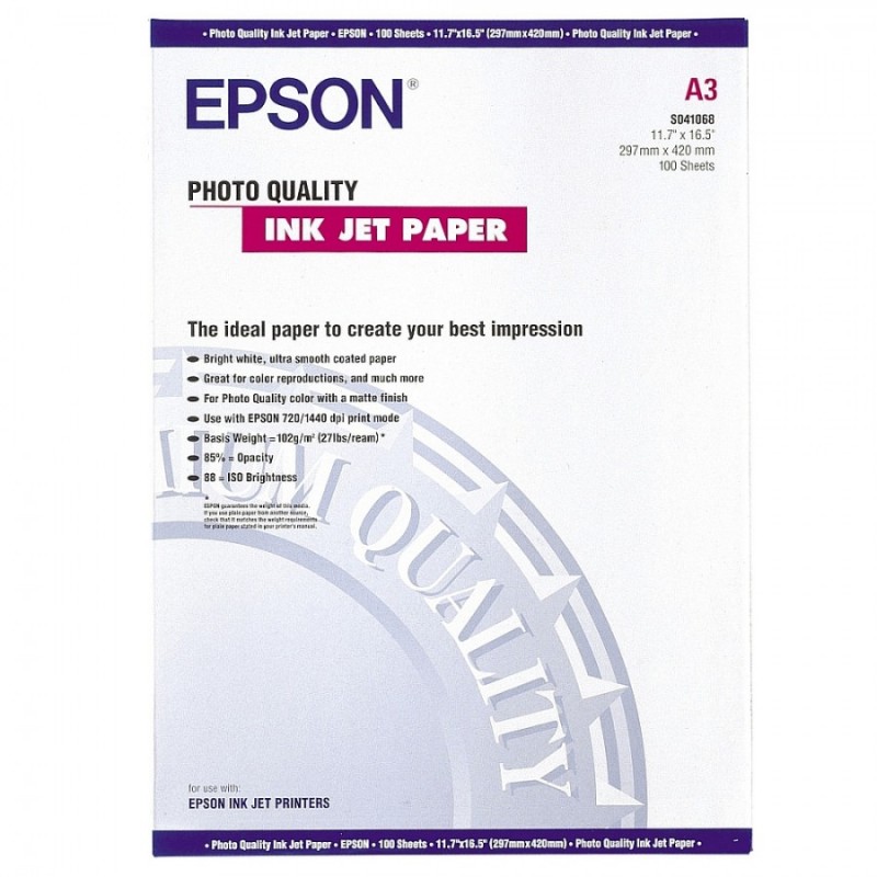 Epson Photo Quality Ink Jet Paper, DIN A3, 102g/m2, 100 Blatt, C13S041068