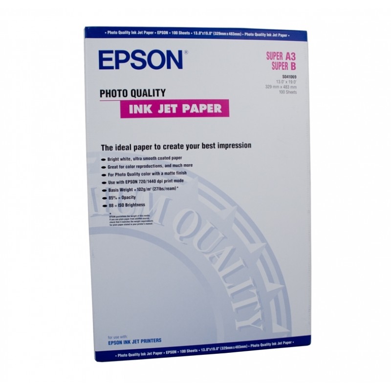 Epson Photo Quality Ink Jet Paper, DIN A3+, 104g/m2, 100 Blatt, C13S041069