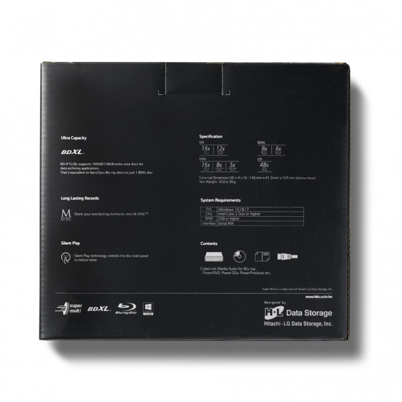 Hitachi-LG BH16NS55 Internal Super Multi  Blu-Ray Rewriter, SATA, M-Disk Support, Bulk, Black, BH16NS55.AHLU10B
