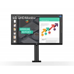 LG 27QN880-B, 27" Wide LED, QHD Ergo (2560x1440) IPS Display, sRGB 99%, 75Hz, 5ms, 1000:1, Mega DFC, 350 cd/m2, AMD FreeSync, MAXX Audio 5W x 2, USB type-C, HDMI, Reader Mode, DisplayPort, Headphone out, Tilt, Height (Range), Swivel, Pivot, Black