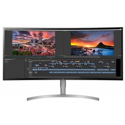 LG 38WK95C-W, 37.5" 21:9 UltraWide, Curved WQHD  3840x1600 IPS Panel with USB Type-C , 1ms Motion Blur Reduction, 5ms, 300 cd/m2, Contrast ratio Mega(DFC)/1000:1, HDR10, sRGB 99%, FreeSync, USB 3.0 Quick Charge, Bluetooth Audio, HDMI, DisplayPort, 2x10W