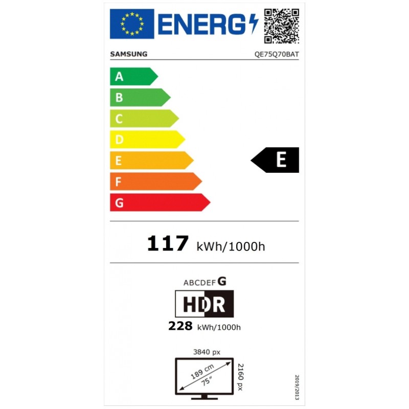 Samsung 75 75Q70B QLED FLAT, SMART, 3400 PQI, Dual LED, Quantum HDR, HDR 10+, Dolby Digital Plus, Bixby, Bluetooth, 4xHDMI, 2xUSB, LAN