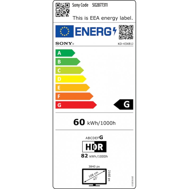 Sony KD-43X81J 43 4K HDR TV BRAVIA , Direct LED, Processor X1, Triluminos PRO, XR 400Hz, X-Balanced Speaker, Dolby Atmos, DVB-C /