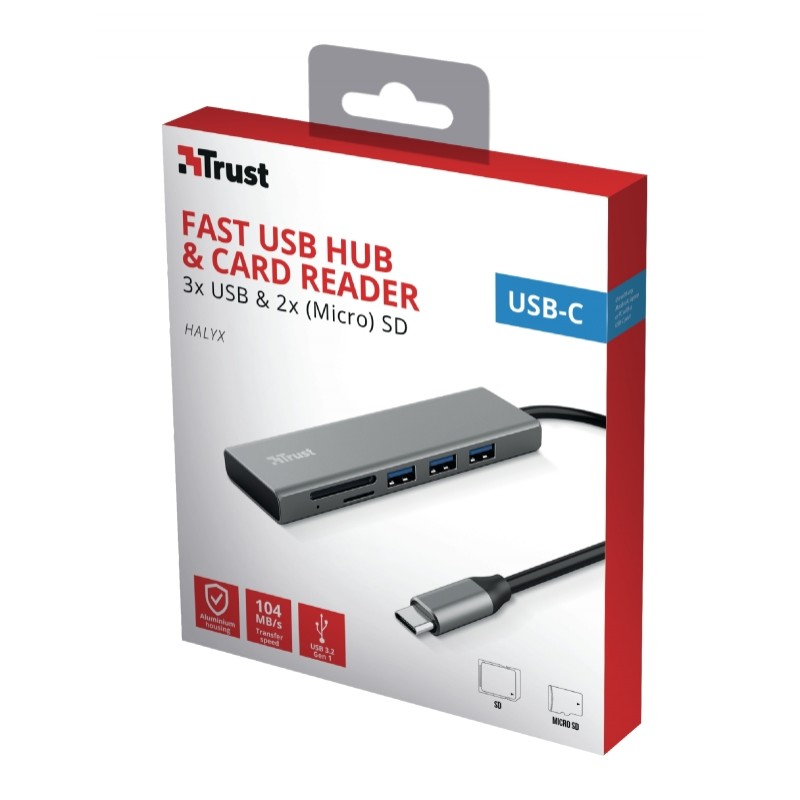 TRUST Halyx Fast USB-C Hub & Card Reader, 24191