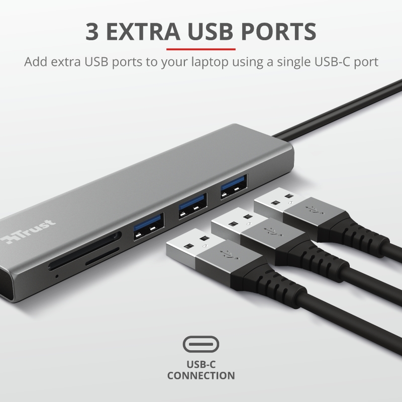 TRUST Halyx Fast USB-C Hub & Card Reader, 24191