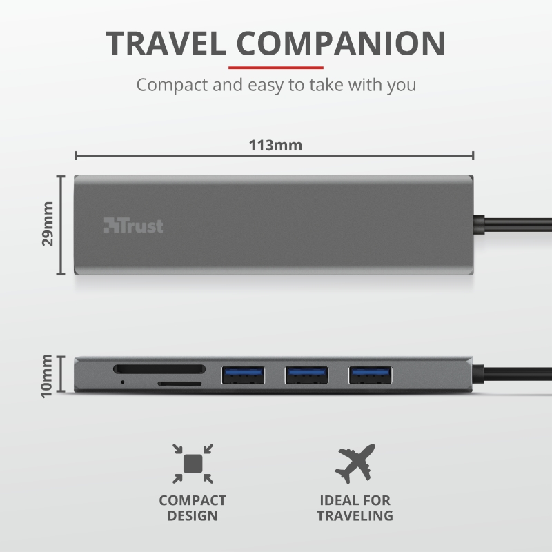 TRUST Halyx Fast USB-C Hub & Card Reader, 24191