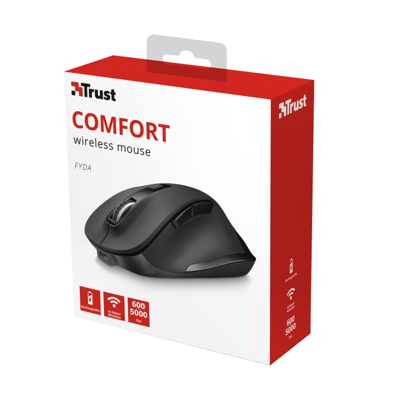 TRUST Fyda Wireless Ergonomic Rechargeable Mouse, 23804