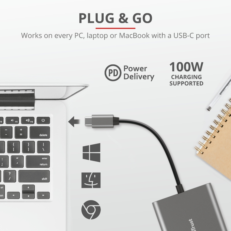 TRUST Dalyx 3-IN-1 USB-C Adapter, 23772