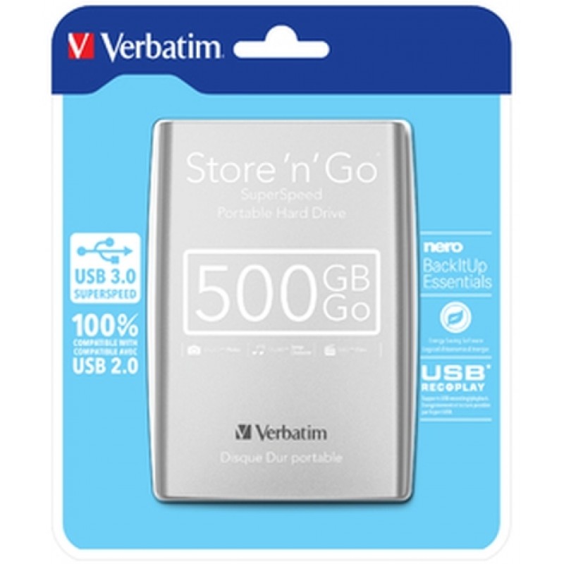 Verbatim External HDD 2.5 500GB USB3.0 Silver, 53021