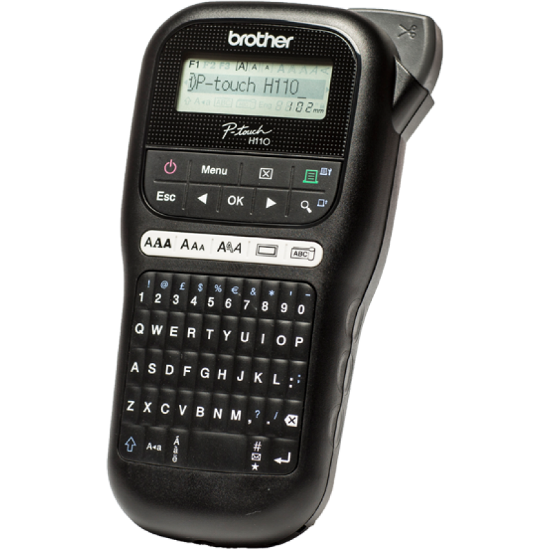 P-Touch BROTHER Labelling system PTH110, Handheld, layout keyboard, TZ tapes 3.5 to 12mm, Cutter with replaceable blade, 10 font styles; 250 symbols; 15 frames, 1TZE231(4m)-PTH110YJ1
