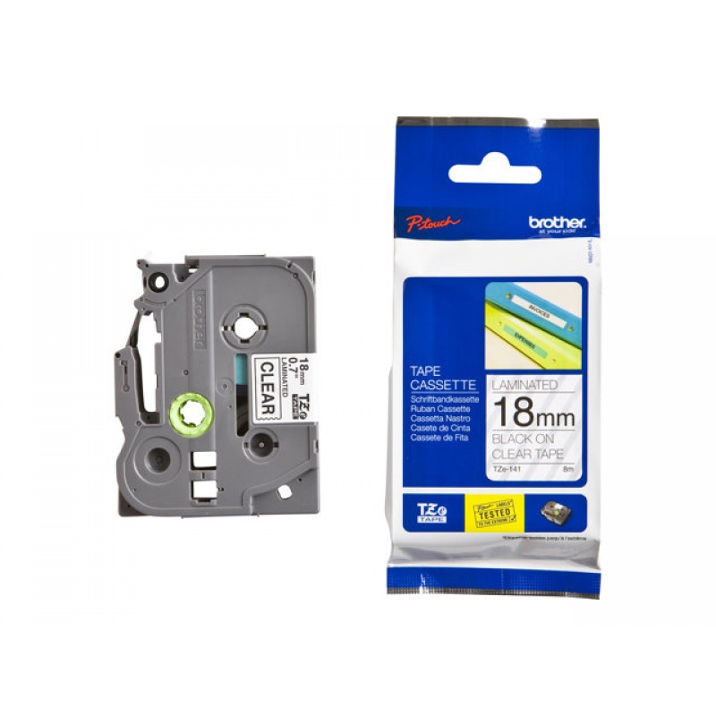 TZ Tape 18mm Blue on Clear, Laminated, 8m lenght, for P-Touch-TZE141