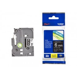 TZ Tape 6mm White on Black, Laminated, 8m lenght, for P-Touch