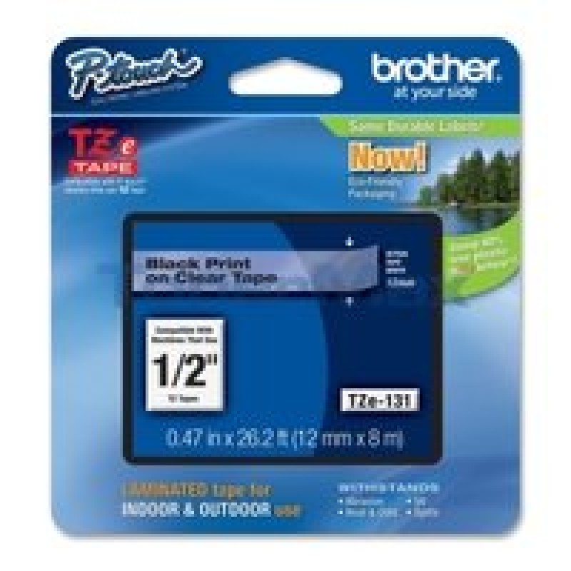 TZ Tape BROTHER 12mm Black on Clear, Laminated, 8m lenght, for P-Touch-TZE131