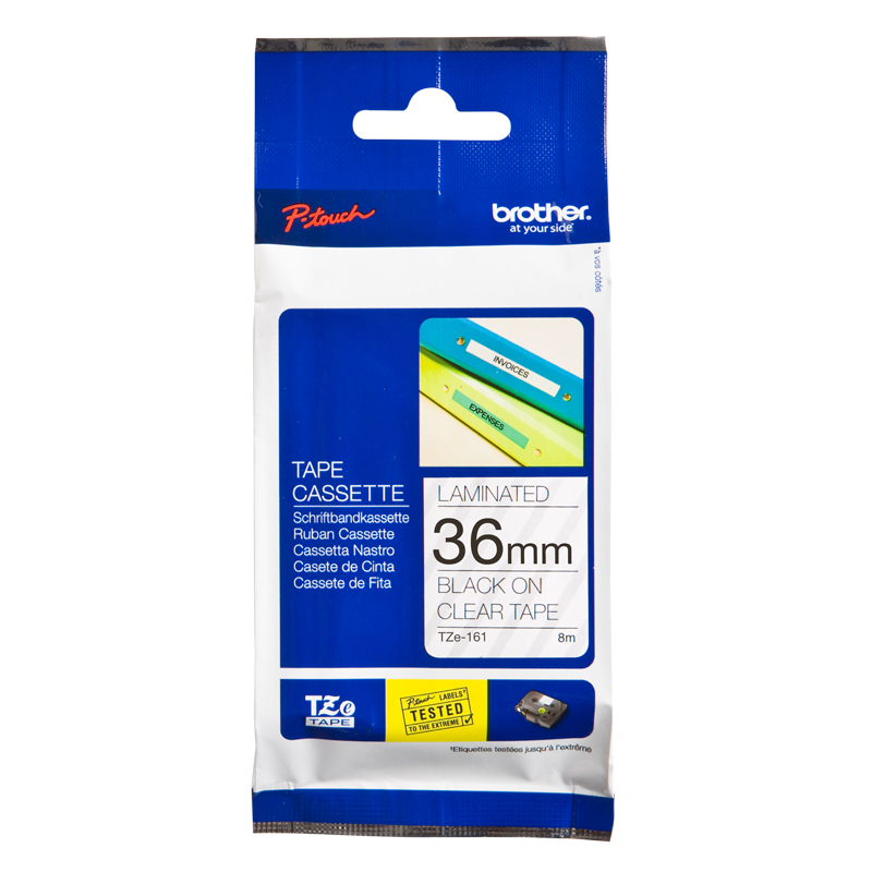 TZ Tape BROTHER 36mm Black on Clear, Laminated, 8m lenght, for P-Touch-TZE161