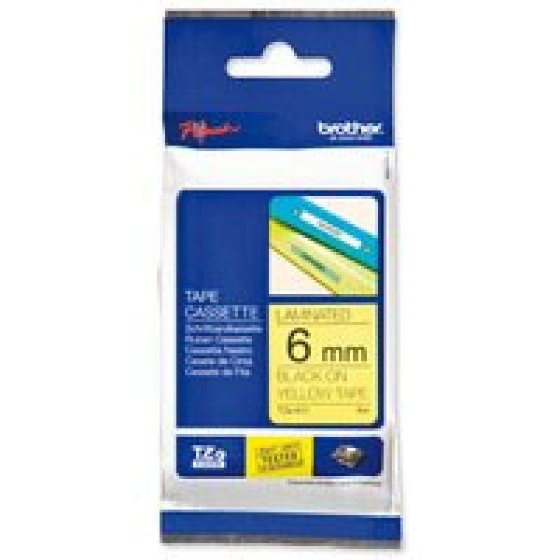 TZ Tape BROTHER 6mm BLACK ON YELLOW, Laminated, 6mm lenght, for P-Touch-TZE611