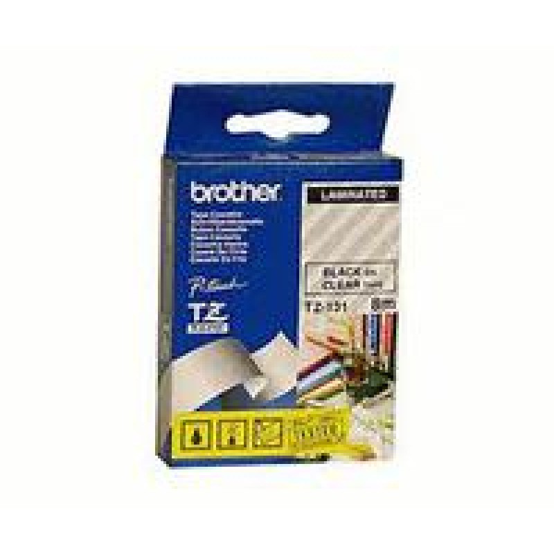 TZ Tape BROTHER 9mm Black on Clear, Laminated, 8m lenght, for P-Touch-TZE121