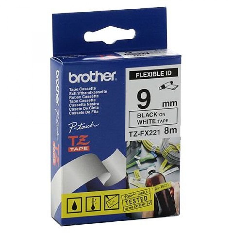 TZ Tape BROTHER 9mm Black on White, Flexible, for P-Touch-TZEFX221