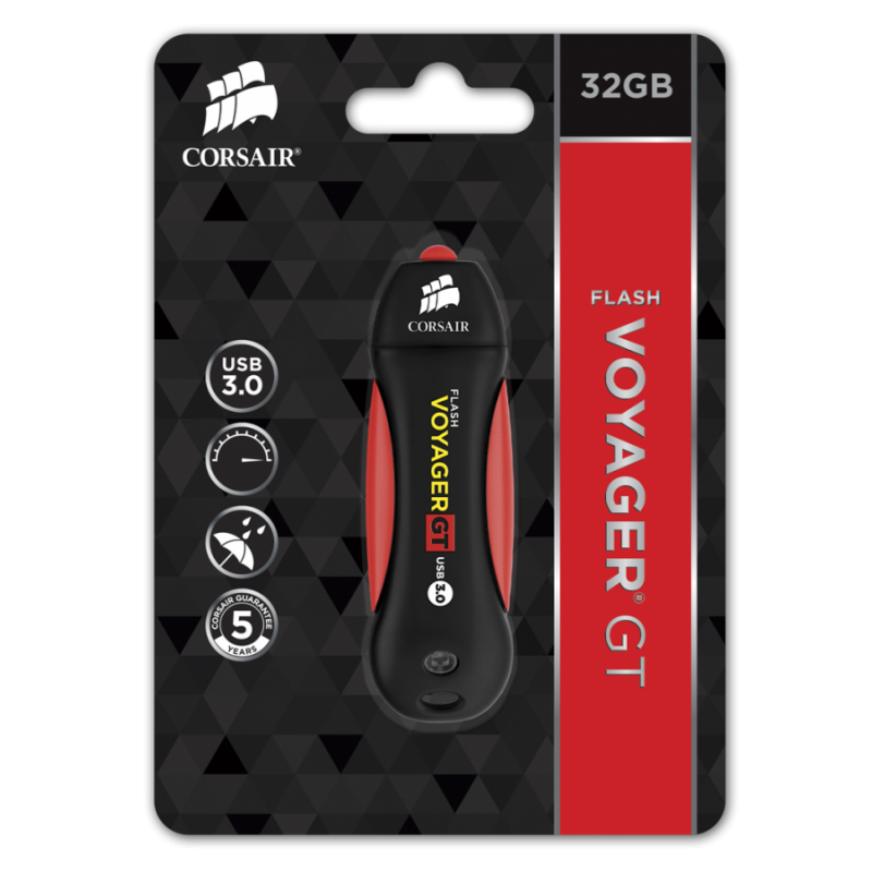 Corsair Voyager GT USB 3.0 32GB, Read 390MBs - Write 80MBs, Plug and Play-CMFVYGT3C-32GB