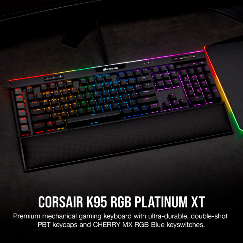 Геймърска клавиатура Corsair K95 RGB PLATINUM XT Mechanical (метална основа, RGB Backlit Silver, Cherry MX Speed, US layout) Black-CH-9127414-NA