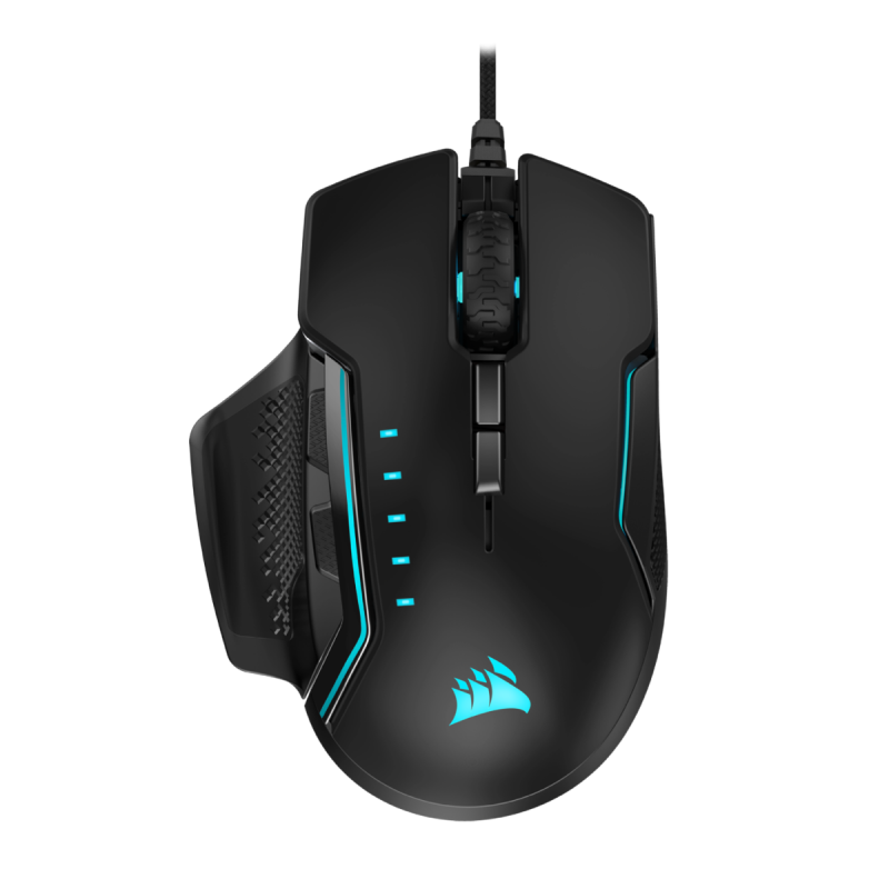 Геймърска мишка Corsair Glaive RGB PRO, Comfort FPS/MOBA (7 програмируеми бутона, 1 профил, 3 зони RGB, 18 000 dpi, до 1000Hz, USB, сменяеми ръкохватки, Aluminium & Black)-CH-9302311-EU