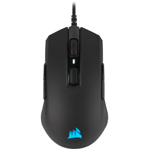 Геймърска мишка Corsair M55 RGB PRO Подходяща за лява и дясна ръка FPS/MOBA (8 програмируеми бутона, 2 зони RGB, 12 400 dpi, до 1000Hz, Backlit RGB LED,Multi-Grip, USB, Black)