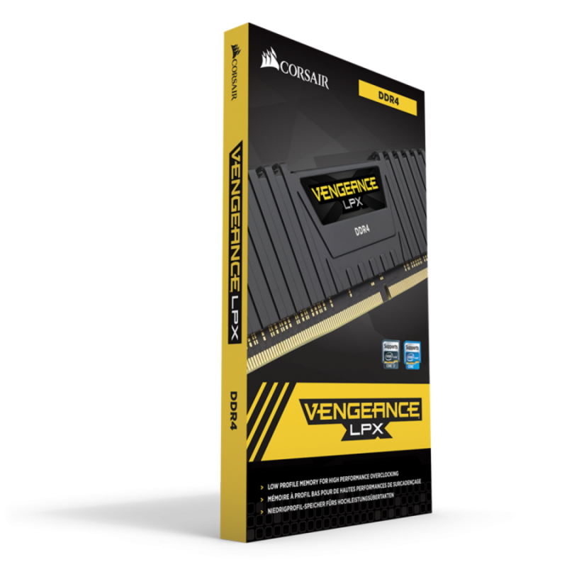 Corsair DDR4, 2400MHz 8GB (2 x 4GB) 288 DIMM, Unbuffered, 16-16-16-39, Vengeance LPX Black Heat spreader, 1.20V, XMP 2.0 , Intel new Gen-CMK8GX4M2A2400C16