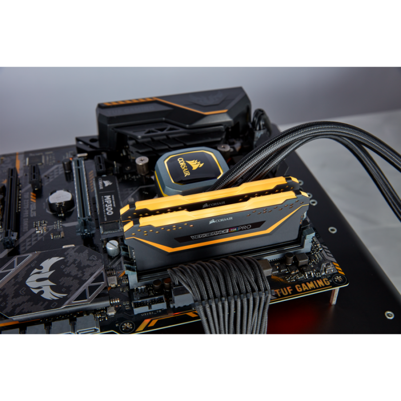 Corsair DDR4, 3200MHz 16GB (2 x 8GB) 288 DIMM, Unbuffered, 16-18-18-36, Vengeance RGB PRO black Heat spreader, RGB LED, 1.35V, XMP 2.0, TUF Gaming Edition-CMW16GX4M2C3200C16-TUF