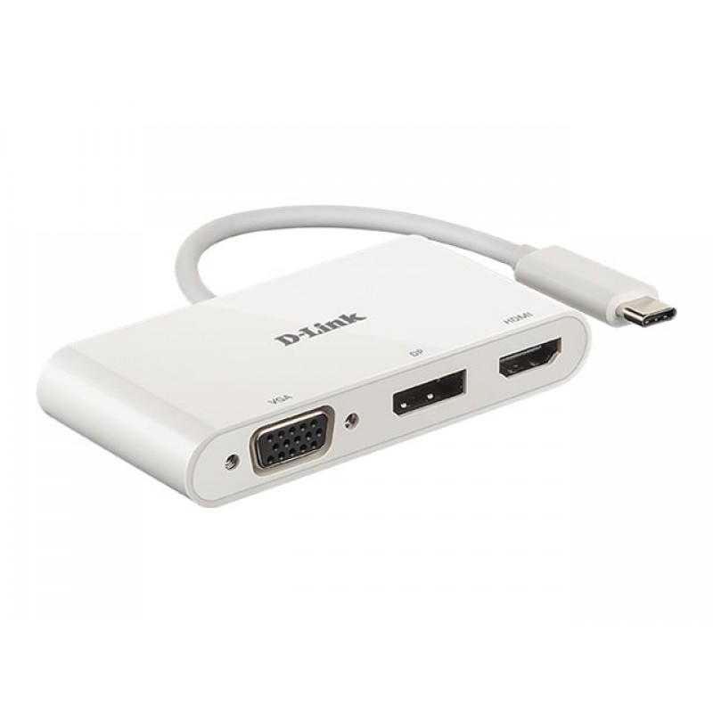 D-LINK USB-C 3-port video adapter with HDMI & Displayport & VGA-DUB-V310
