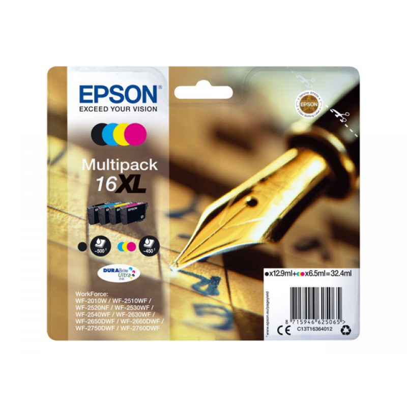 EPSON 16XL ink cartridge black and tri-colour high capacity 32.4ml 1-pack blister without alarm-C13T16364012