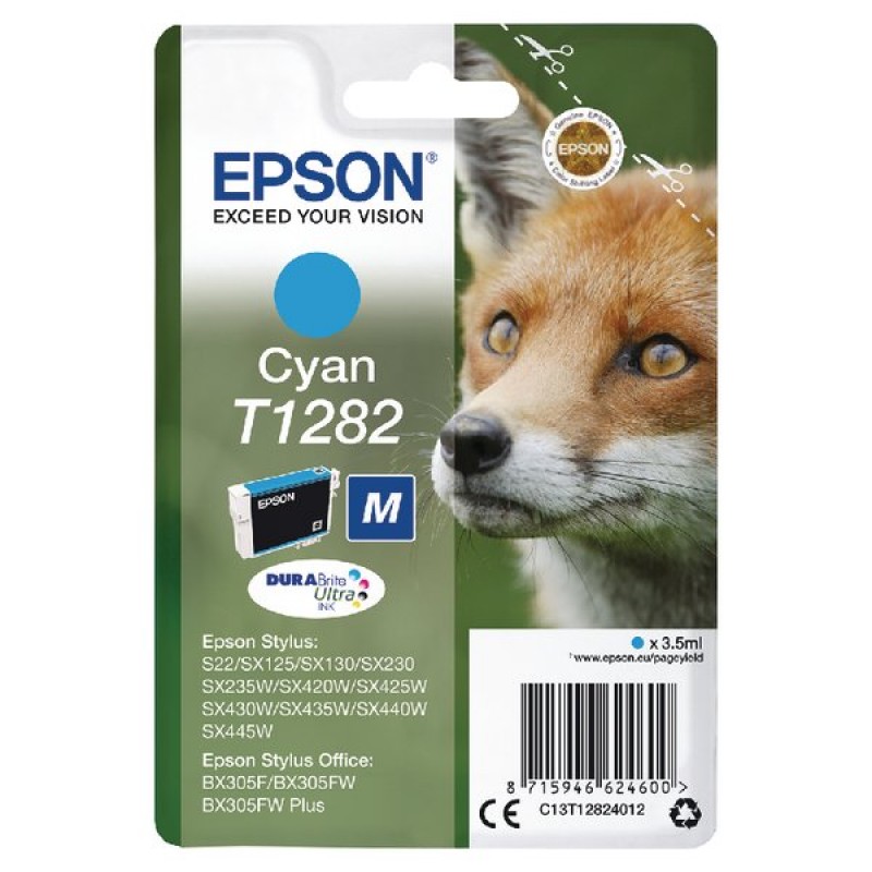 Ink Cartridge EPSON Cyan for Stylus S22/SX125/SX420W/SX425W/SX525WD/BX305F/BX320FW/BX625FWD-C13T12824012