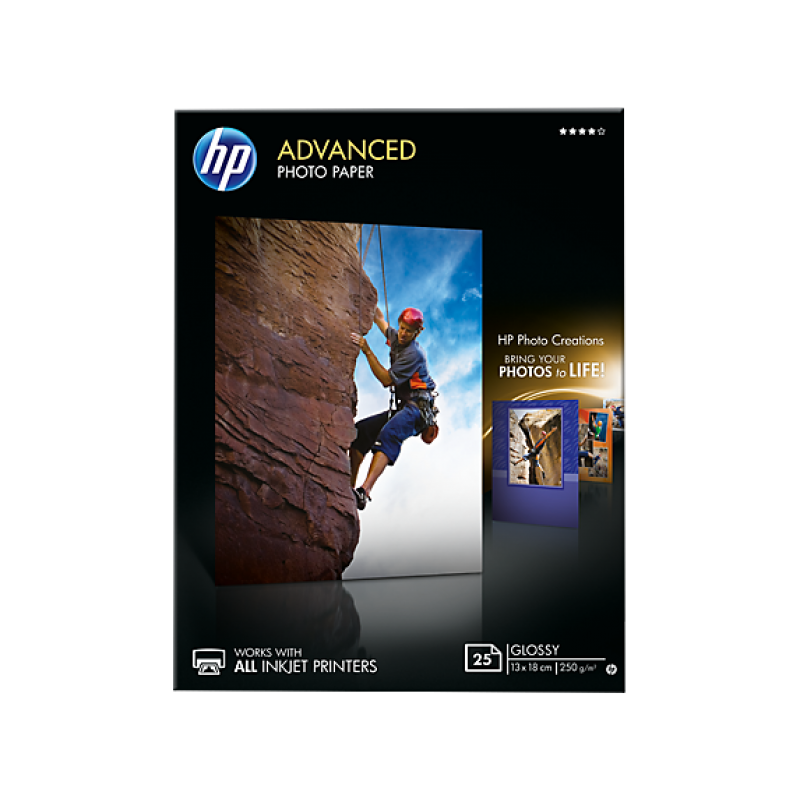 HP Advanced glossy photo paper inkjet 250g/m2 130x180mm 25 sheets 1-pack borderless-Q8696A