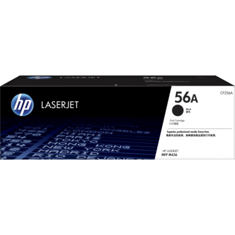 HP 56A Black Original LaserJet Toner Cartridge; Black; Page Yield 7,400 pages; HP LaserJet MFP M436n; HP LaserJet MFP M436nda-CF256A